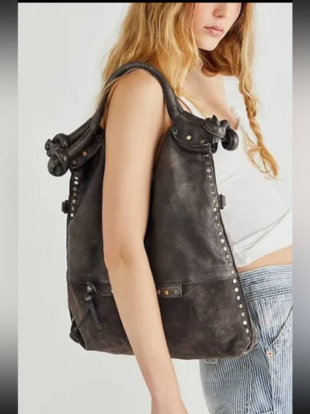 Free People Valencia Leather Tote Crossbody Gray - Picture 11 of 13